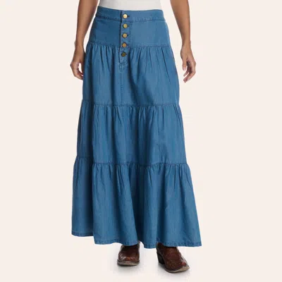 Merigold Kiss Women's Blue Tiered Button Front Maxi Skirt
