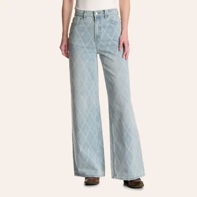 Merigold Kiss Women's Light Wash Diamond Texture High Rise Wide Leg Jeans