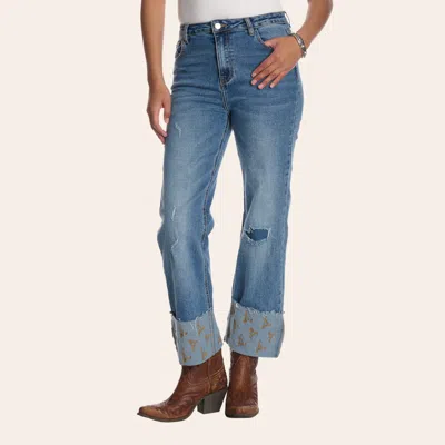 Merigold Kiss Women's Medium Wash Distressed Cuffed Jeans In Blue