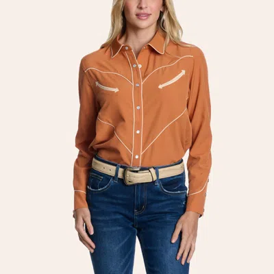 Merigold Kiss Women's Rust Embroidered Long Sleeve Pearl Snap Western Shirt In Brown