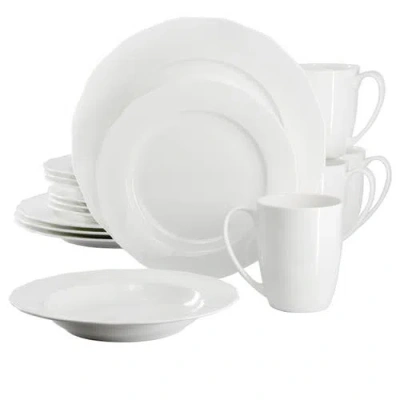 Meritage Eva 16 Piece Wavy Edge Bone China Dinnerware Set In White