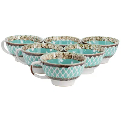 Meritage Otis 6 Piece 27 Ounce Stoneware Soup Bowl With Handle Set In Turquoise