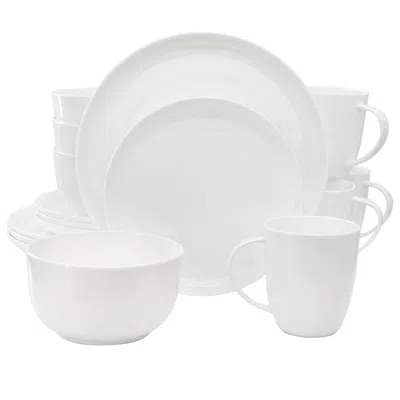 Meritage Rimmed Coupe 16 Piece Round Bone China Dinnerware Set In White