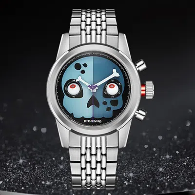 Pre-owned Merkur Men Chronograph Watch 39mm Manual Wind Mechanical Wristwatch Skull Dial