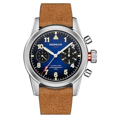 Pre-owned Merkur Men Chronograph Watch 40mm Manual Wind Mechanical Wristwatch St2901 Blue