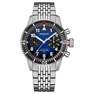 Pre-owned Merkur Men Chronograph Watch 40mm Manual Wind Mechanical Wristwatch St2901 Blue