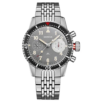 Pre-owned Merkur Men Chronograph Watch 40mm Manual Wind Mechanical Wristwatch St2901 Gray