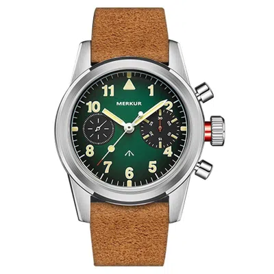 Pre-owned Merkur Men Chronograph Watch 40mm Manual Wind Mechanical Wristwatch St2901 Green