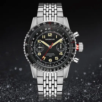 Pre-owned Merkur Men Chronograph Watch Pilot Manual Wind Mechanical Wristwatch St2901 Lumi