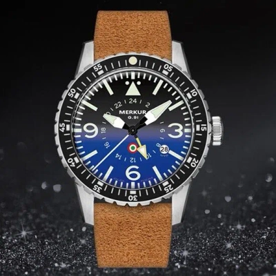 Pre-owned Merkur Men Gmt Watch Automatic Mechanical Wristwatch 10amt Luminous Blue Dial