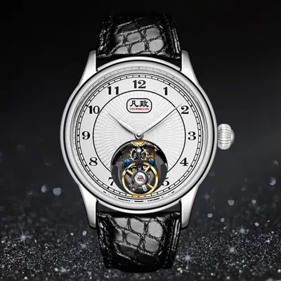 Pre-owned Merkur Men Luxury Watch 43mm Tourbillon Mechanical Wristwatch Onion Crown