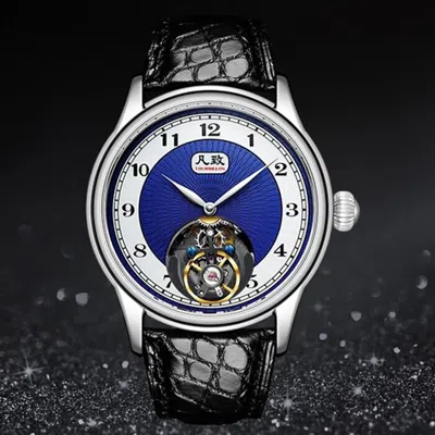 Pre-owned Merkur Men Luxury Watch 43mm Tourbillon Mechanical Wristwatch Onion Crown