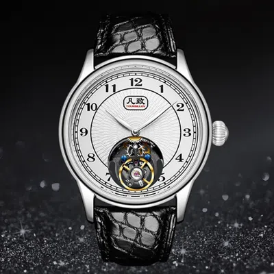 Pre-owned Merkur Men Tourbillon Watch 43mm Luxury Mechanical Wristwatch Gradient Whitedial