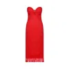 Merlenne Women's Linen Dress With Fringes In Coral Red