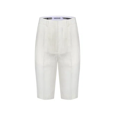 Merlenne Women's Linen Shorts In White Melange