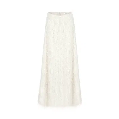 Merlenne Women's Long Fringed Skirt In White In Multi