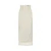 Merlenne Women's Neutrals Linen Skirt With Handmade Embroidery And Fringes