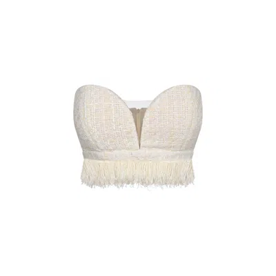 Merlenne Women's Neutrals Tweed Bustier With Fringes