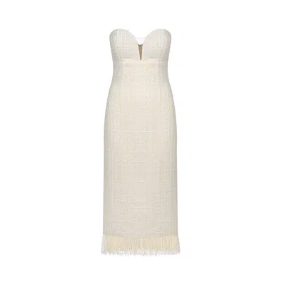 Merlenne Women's Neutrals Tweed Dress With Fringes