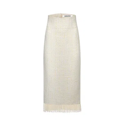 Merlenne Women's Neutrals Tweed Skirt With Fringes