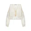 Merlenne Women's Neutrals / White Linen Boho Blouse With Teardrop Opening