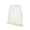 Merlenne Women's Neutrals / White Short Linen Skirt With Fringe And A Diagonal Silhouette