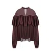 Merlenne Women's Red Burgundy Blouse With Ruffles In Brown