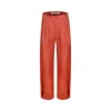Merlenne Women's Red Linen Pants With Ankle Snap Button In Terracotta