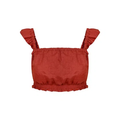 Merlenne Women's Red Strap Top In Terracotta Linen