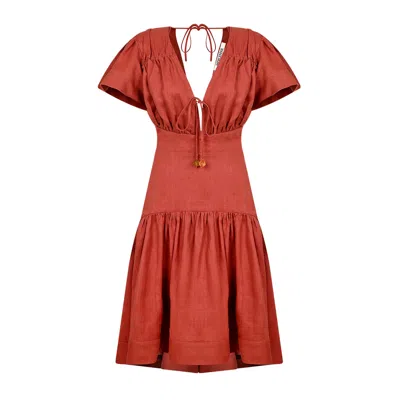 Merlenne Women's Red Terracotta Linen Dress