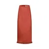 Merlenne Women's Red Terracotta Linen Skirt With Fringes