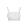 Merlenne Women's Strap Crop Top In White Cotton With  Embroidered Monograms
