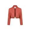 Merlenne Women's Terracotta Linen Jacket With Fringes And Embroidered Monogram
