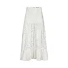 Merlenne Women's White High Waist Midi Skirt Of Embroidered Cotton Monograms