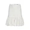 Merlenne Women's White Short Cotton Skirt With Embroidered Monograms And Balloon Silhouette