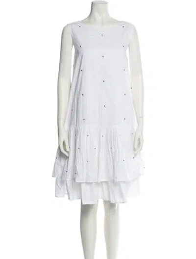 Pre-owned Merlette Bateau Neckline Knee-length Dress In White