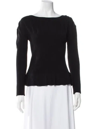 Pre-owned Merlette Bateau Neckline Long Sleeve Blouse In Black