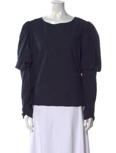 Pre-owned Merlette Bateau Neckline Long Sleeve Blouse In Blue