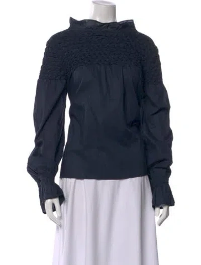 Pre-owned Merlette Bateau Neckline Long Sleeve Blouse In Blue