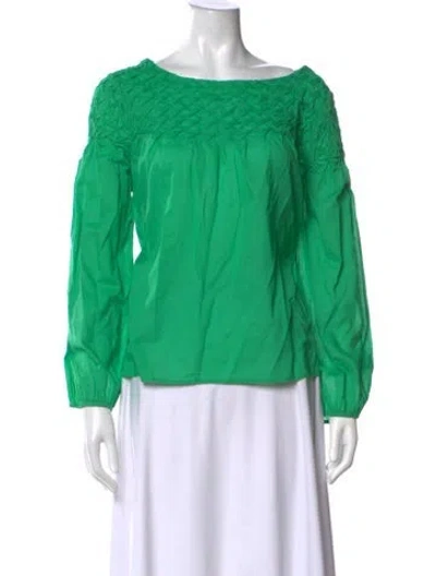 Pre-owned Merlette Bateau Neckline Long Sleeve Blouse In Green