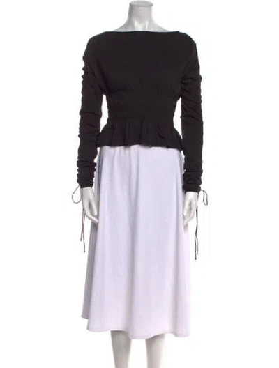 Pre-owned Merlette Bateau Neckline Long Sleeve Crop Top In Black