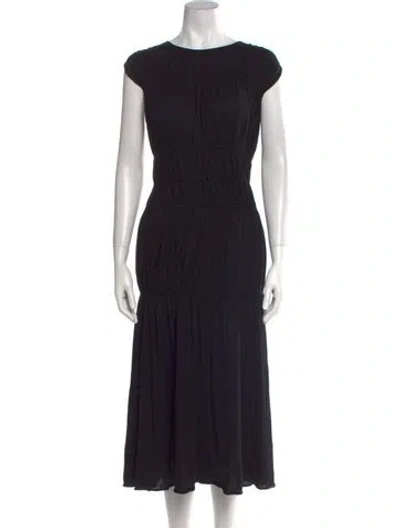 Pre-owned Merlette Bateau Neckline Midi Length Dress In Black