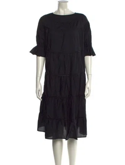 Pre-owned Merlette Bateau Neckline Midi Length Dress In Black