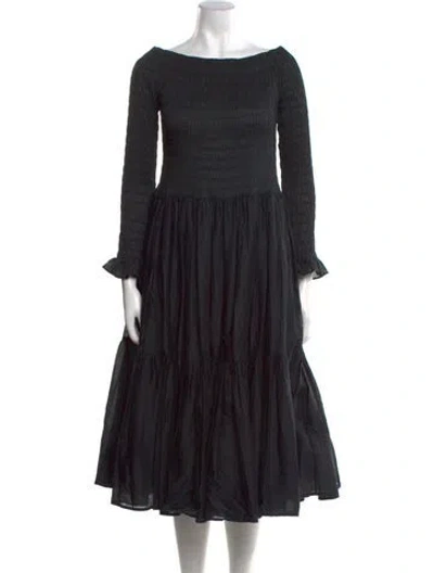 Pre-owned Merlette Bateau Neckline Midi Length Dress In Black