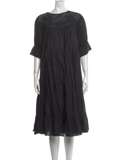 Pre-owned Merlette Bateau Neckline Midi Length Dress In Black