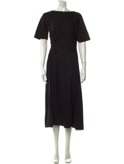 Pre-owned Merlette Bateau Neckline Midi Length Dress In Black