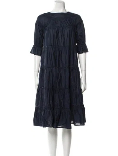 Pre-owned Merlette Bateau Neckline Midi Length Dress In Blue