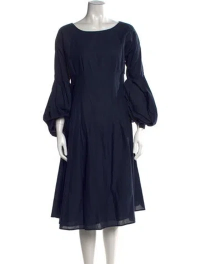 Pre-owned Merlette Bateau Neckline Midi Length Dress In Blue