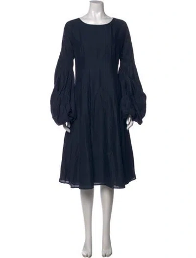 Pre-owned Merlette Bateau Neckline Midi Length Dress In Blue