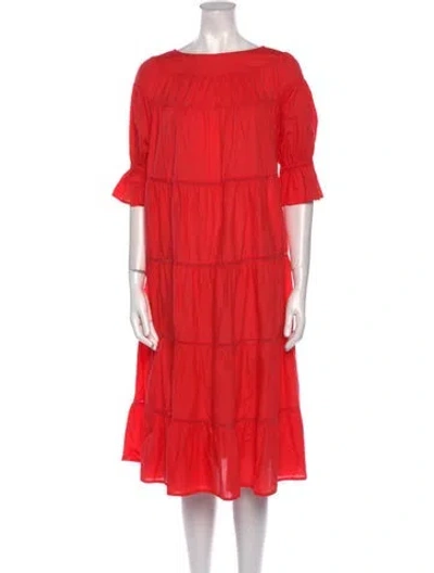 Pre-owned Merlette Bateau Neckline Midi Length Dress In Red